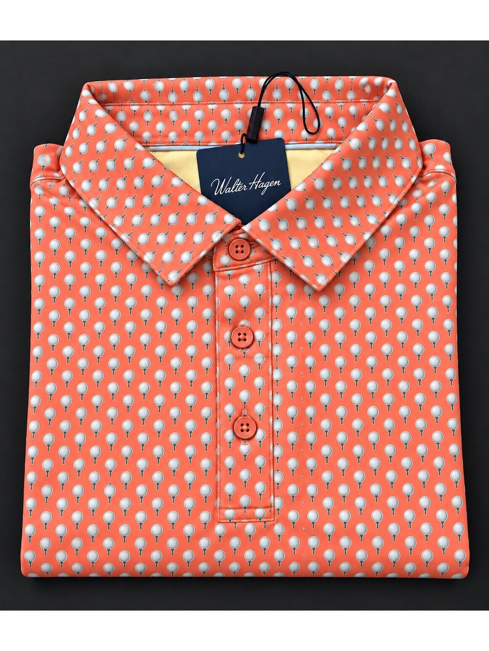 Walter Hagen P11 Print Polo Men's L Coral Golf Ball UPF 50+ NWT